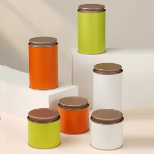 Food Grade Airtight Metal Canisters for Snack Food Storage, Screw-Top Round Tin Cans