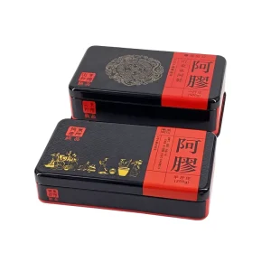 Food-Grade Airtight Pull-Ring Sealing Metal Tin Can, 500g, Rectangular Glossy Black or Red, for Olive Oil, Ejiao Cake, Cookies, and Tea