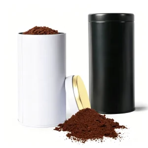 Food Grade Airtight Round Black Matte Tins Custom Coffee Tin Can Tea Metal Tins Container with Lid for Loose Tea