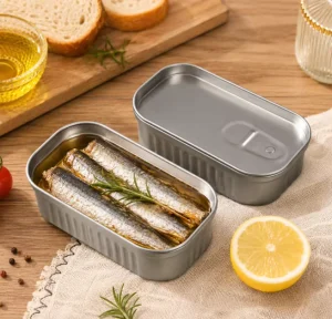 Food Grade Airtight Sealed Tinplate Sardine Cans Custom Pantone Matte Print Recyclable Metal Packaging Tins OEM