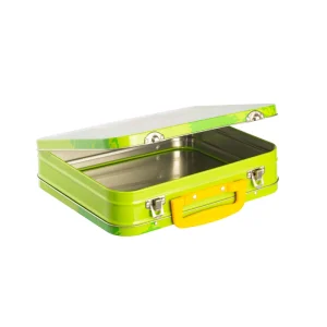 Food Grade Custom Logo Rectangular Tinplate Box Empty Reusable Metal Candy Cookie Container with Portable Handle