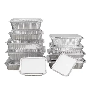 Food Grade Disposable Take Away Aluminum Foil Tray Eco Friendly Rectangle Takeaway Food Packaging Containers with Lid