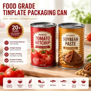 Food Grade Empty Corrugated Tinplate Can Tomato Paste Ketchup Luncheon Meat Tuna Sardine Packaging Metal Can With Easy Open End