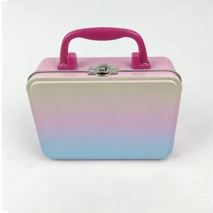 Food-Grade Empty Rectangular Tinplate Box with Plastic Handle for Candy or Cookies