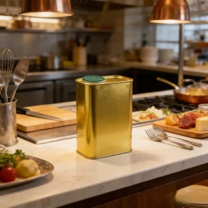 Food Grade Metal Tinplate Can F Style for Olive Oil with Plastic Spout Lid Square Shape Empty Cans