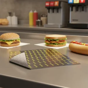 Food Grade Metallized Printed Paper Sheet Aluminum Foil Layer for Baking Fast Food Hamburger Sandwich Hotdog Pizza Packaging