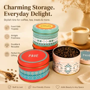 Food Grade Mini Round Tinplate Box with Lid for Chocolate, Tea, Coffee Beans, and Powder