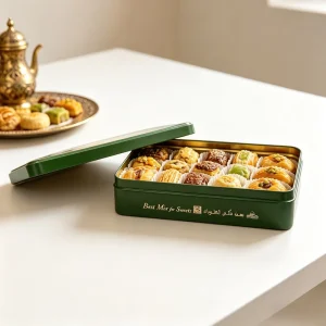 Food Grade Rectangular Metal Tin Plate Baklava Tin Box for Cookies and Cake