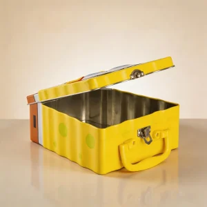 Food Grade Square Character-Shaped Tinplate Box with Portable Handle for Candy and Cookies