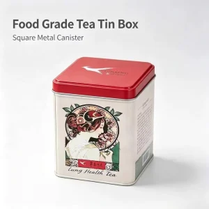 Food Grade Square Metal Tea Tin Box Custom Printed Coffee Canister Recycled Beverage Storage Packaging for Loose Leaf Tea