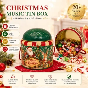 Food Grade Tinplate Music Box Tin Can Christmas Nutcracker Themed Dome Lid Metal Tin for Cookie Candy Gift Packaging