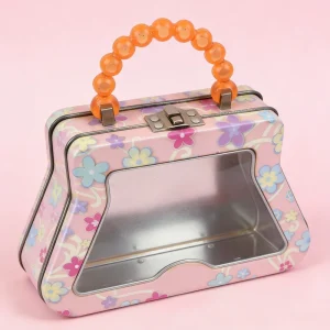 Food Grade Tinplate Packaging Box with See-Through Window Lockable Metal Candy Cookie Container with Handle