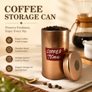 Food Grade Tinplate Round Rose Gold Cylinder Metal Tin Container with Airtight Lid for Coffee and Tea