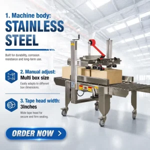 Food Industry SS304 Stainless Steel Automatic Carton Box Case Sealer Taper Sealing Machine with CE Certification