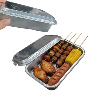 Food grade Aluminum Foil Container with Foil Lid Rectangular Can Tray Oven Safe for Food Baking