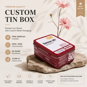 Food-grade Tinplate Disposable Rectangular Tin Box with Offset Printing, Glossy Surface, and Custom Logo for Soap Storage