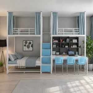 Four-Person Metal Frame Apartment Bed Lower Table College Students Dormitory Upper Lower Bunk Beds Conjoined Raised Bed Design