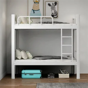 Full Size Double Decker Metal Bunk Bed Black Steel Platform Teenagers Children Student Loft Bed with Stairs for Bedroom