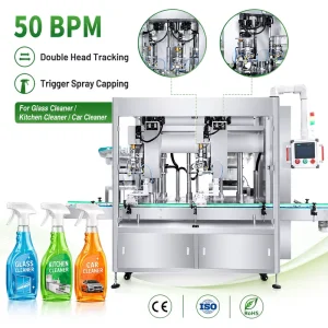 Fully Automatic Double Head Tracking Screw Trigger Spray Capping Machine for Glass Cleaner Kitchen Cleaner and Car Cleaner