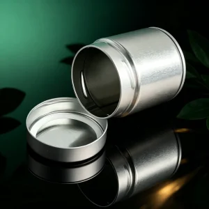 Glossy Matcha Tin Can with Airtight Screw Cap Food Safe Tinplate Powder Capsule Storage Container Brushed Silver Metal Finish