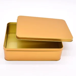 Gold Rectangular Food Grade Metal Cookie and Tea Tin Box Custom Print