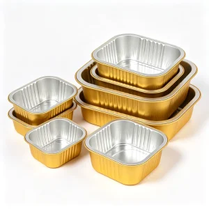Gold Square Aluminum Foil Container 250ml 450ml 750ml Oven Safe Food Baking Box Heat Retention Bulk