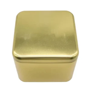 Gold Square Tin Box for Chocolate, Coffee, Tea, Cosmetics, and Storage