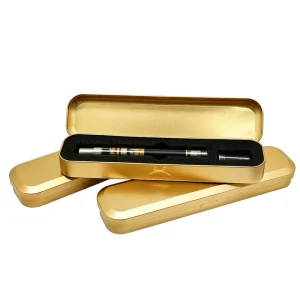 Gold Tinplate Injection Pen Package Box Custom Printed Tin Can with Hinged Lid