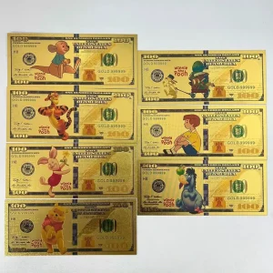 Golden Classic Anime Bear Commemorative Folding Money Gold Leaf Double Sided Metal Plating Engraved Folding Money Collection