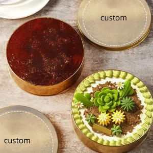 Golden Food-Grade Custom Tinplate Round Cookie and Cake Tin Can, Recyclable Metal Tin Box