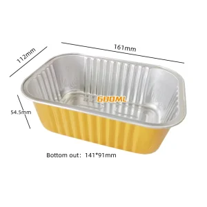 Golden Rectangle Aluminum Foil PET Container 680ml Food Grade Disposable Takeaway Packaging Box with Plastic Lid
