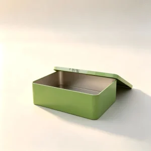 Green Rectangular Metal Picnic Tin Box Portable Food Storage Container for Bread and Pastry Made from Recycled Materials