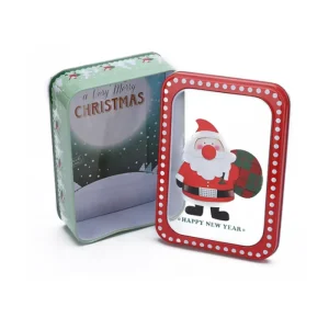 Guangdong Christmas Window Square Tinplate Box Santa Pattern Food Gift Canister Holiday Candy Cookie Storage Tin