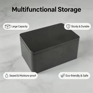 Heavy Duty Black Tin Box for Bulk Storage Airtight Metal Container for Biscuits Tea and Dry Goods Factory