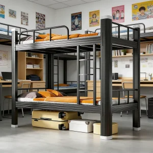 Heavy Duty Durable Steel Single Bed Frame Sturdy Industrial Grade Steel Bed for Hostel & Bedroom with Safety Guard Rails
