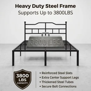 Heavy Duty Metal Bed Frame with Charging Station Headboard USB & Outlet Factory Platform Bed