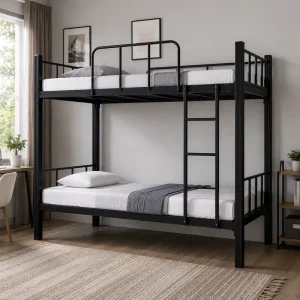 Heavy Duty Metal Bunk Bed Twin Over Twin Space Saving Double Deck Bed for Kids Adults Dormitory Bedroom Furniture Easy Assembly
