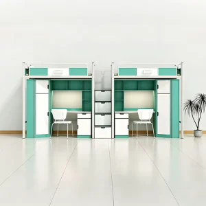 Heavy Duty Metal Dormitory Loft Bed Modern Steel Frame Bunk Beds with Built in Study Desk Cabinet Wardrobe for School College