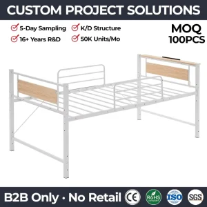 Heavy Duty Metal Platform with Headboard Tool Free Installation Rustproof for Hotel Multi Sizes & Bulk Order