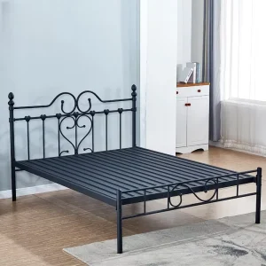 Heavy Duty Platform Metal Slats Bed Frame Matte Black Home No Box Spring Easy Assembly Durable for Hotel Apartment Bedroom
