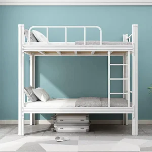 Heavy Duty Steel Adjustable Knock Down Bunk Bed Frame with Fabric Upholstery for School and Dormitory Use