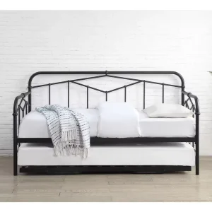 High Quality Classic Modern Style Single Size Black Bronze Wrought Iron Sofa Bed Metal Bed with Trundle
