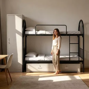High Quality Double Decker Knock Down Steel Bunk Bed for Student Dormitory Apartment Bedroom Modern School Furniture