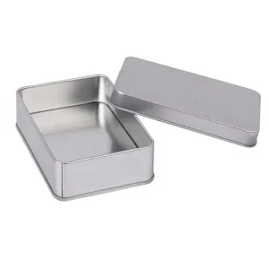 High Quality Recyclable Rectangular Silver Tinplate Metal Box with Lid for Food Grade Packaging