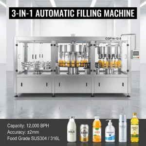 High-Speed Monoblock Sparkling Water, Beer and Carbonated Beverage Rinsing, Filling and Crown Capping Machine