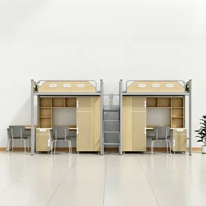 High and Low Steel Combination Iron Bed with Wardrobe Upper Bed Lower Table for Student Apartment School Loft Dormitory