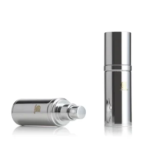 High end 30ml 50ml Cylindrical Silver Metal Vacuum Bottles with Pump and Lid Used for Skincare