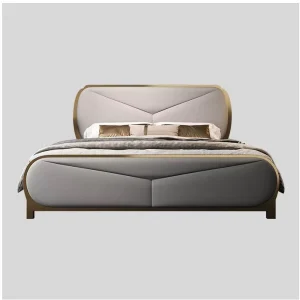 High end Sophisticated Subtly Luxurious Leather Queen size Bed Metal Frame Modern Minimalist Light Luxury Bed Set