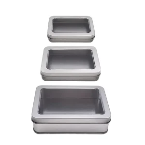 Hinged Rectangular Silver Tinplate Jewelry Makeup Pill Candy Recyclable Metal Tins 4-Color Custom Printing