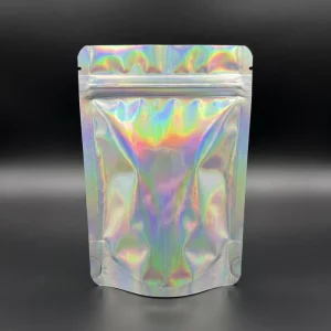 Holographic Mylar Aluminum Foil Zipper Bags, Resealable Iridescent Stand-Up Jewelry Packaging Pouches